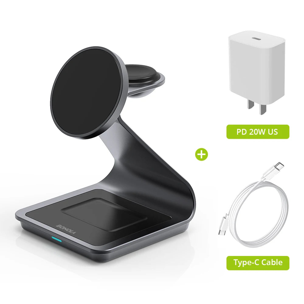 High Quality Charging Station, Magnetic 3 in 1 Wireless Charger for iPhone 15 Pro Max/14/13, Apple Watch and Air Pods, 30W.