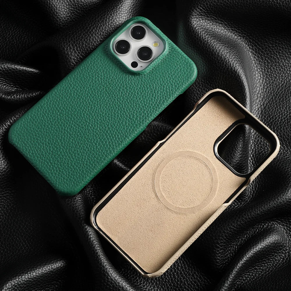 Premium Quality Magsafe Case for iPhone, Natural Leather, Magnetic Charging Case, Anti-fingerprint and Shock-proof Case.