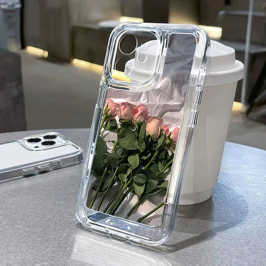 High Quality Rose Flower Transparent Silicone Case For iPhone, Magsafe Case With Lens Camera Protection, Anti-Scratch and Anti-Fingerprint Case, Floral Design