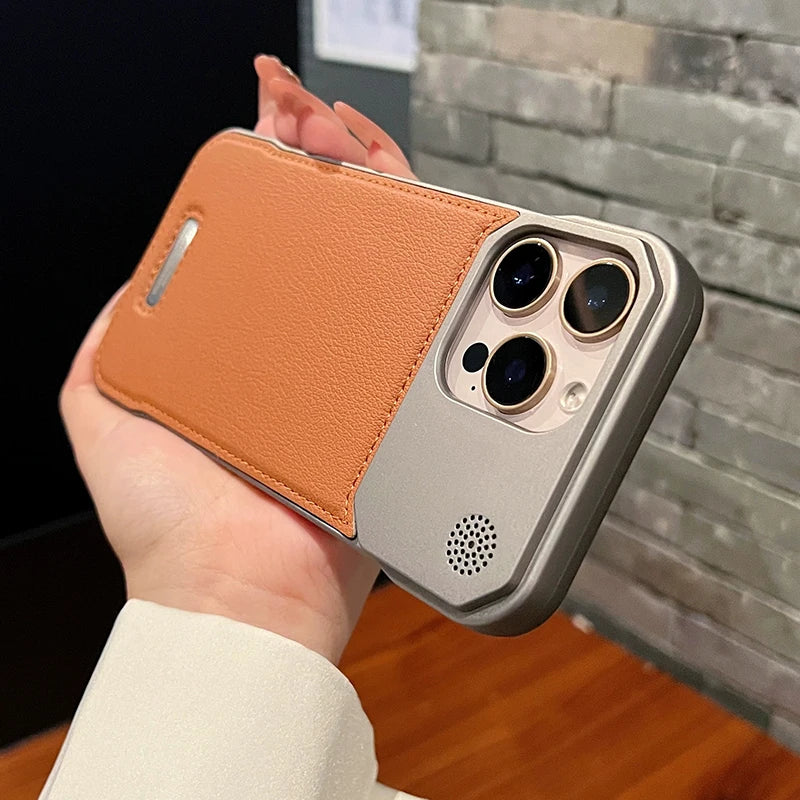 Luxury Leather Phone Case for iPhone, Magnetic Wireless Charging Case, Unique Design, Shockproof Resistant
