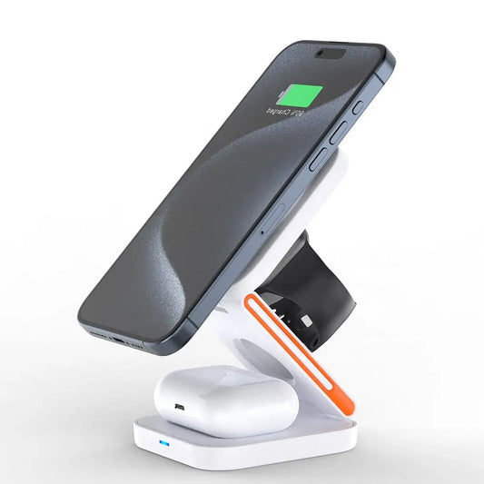 Premium 3 in 1 Magnetic Wireless Charger, 15W, Fast Charging Stand for iPhone.