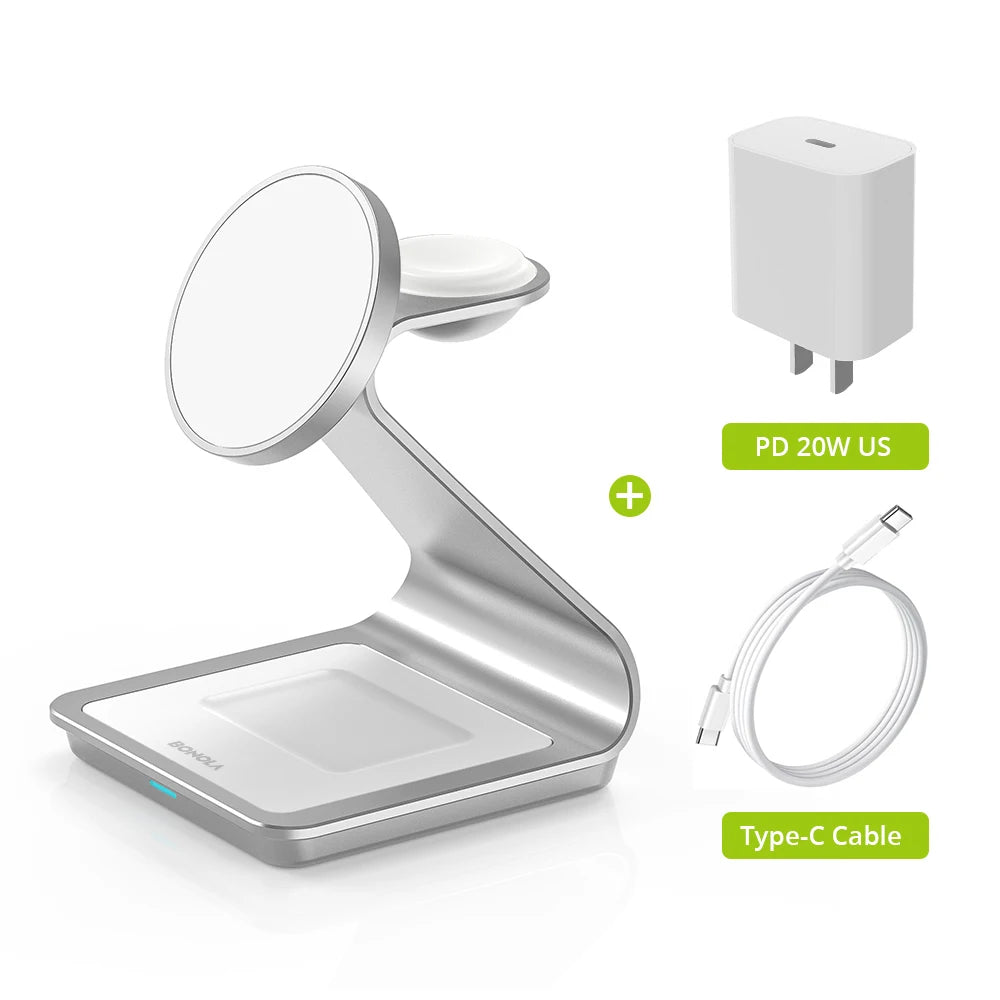 High Quality Charging Station, Magnetic 3 in 1 Wireless Charger for iPhone 15 Pro Max/14/13, Apple Watch and Air Pods, 30W.