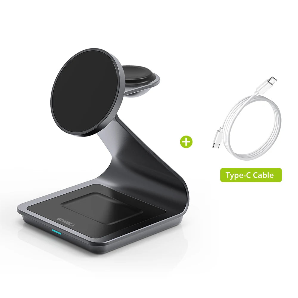 High Quality Charging Station, Magnetic 3 in 1 Wireless Charger for iPhone 15 Pro Max/14/13, Apple Watch and Air Pods, 30W.