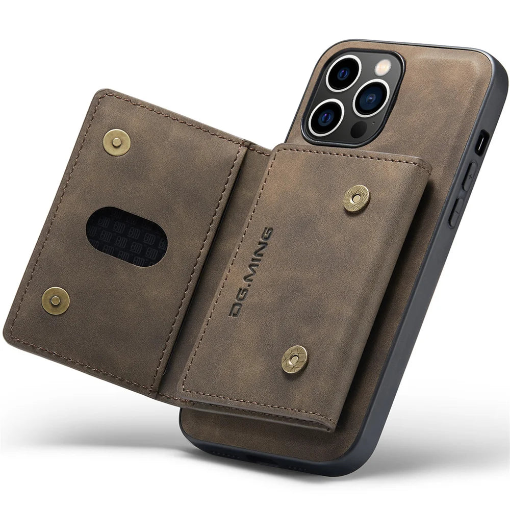 Premium Leather iPhone Case with Card Holder on the Back, Shockproof Resistant Phone Case