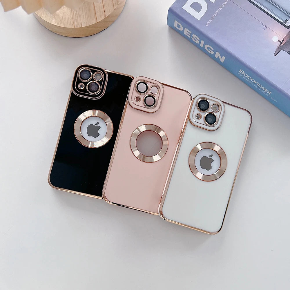 Luxury Apple iPhone Case, Premium Shockproof and Lens Camera Protection, Unique Design With Gold Frame