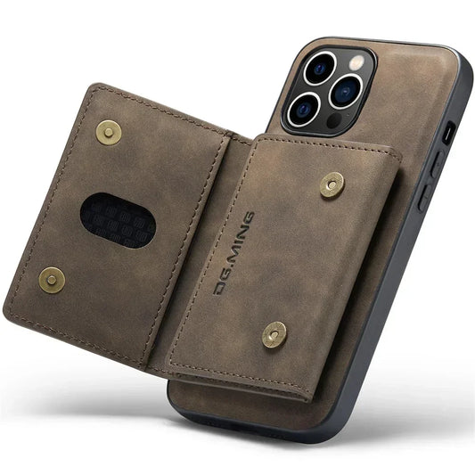 Premium Leather iPhone Case with Card Holder on the Back, Shockproof Resistant Phone Case