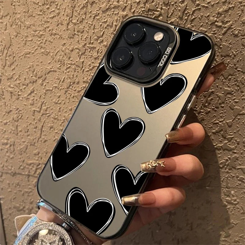 Luxury Love Heart  Electroplate Silver Case For iPhone, Shockproof Back Cover, All Around Protection Phone Case