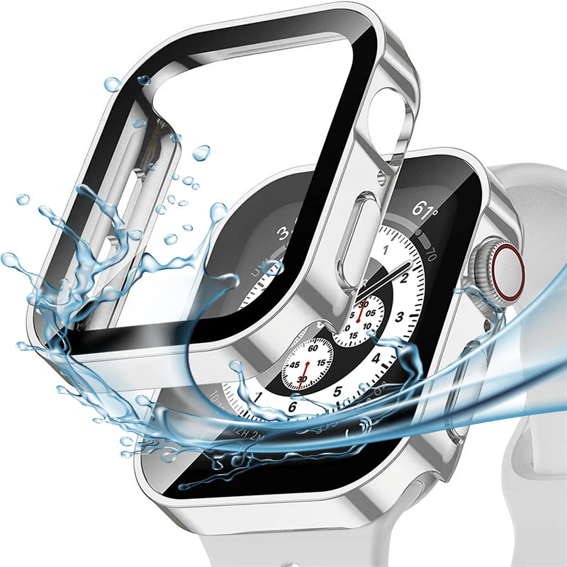 High Quality Glass and Case for Apple Watch 45mm 41mm 44mm 40mm, All Around Screen Protector, Waterproof Material, Series 4 5 SE 6 7 8.