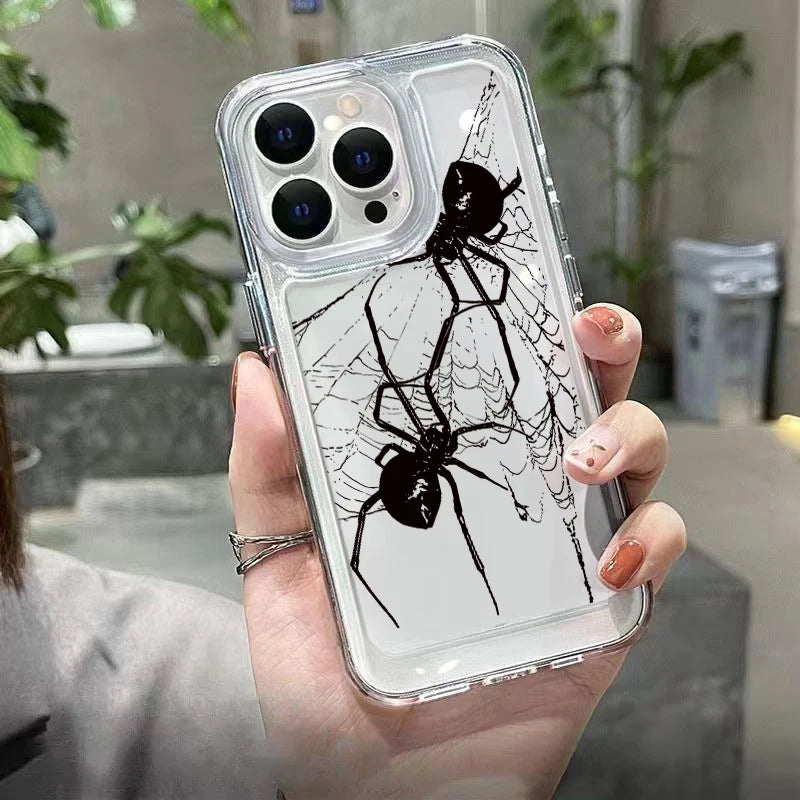 High Quality Silicone Phone Case, Clear Spider Pattern Design, Camera Lens Protection Phone Case, Shock-proof Resistant