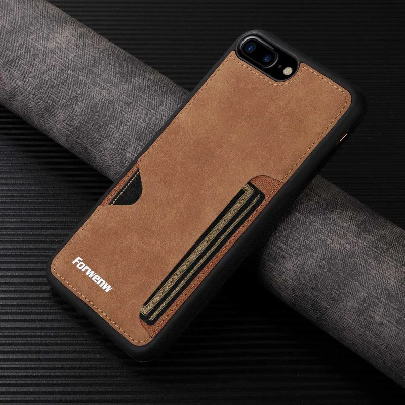 Luxury Leather Case for iPhone with Card Holder Slot, Soft Leather, All Around Protection Phone Case