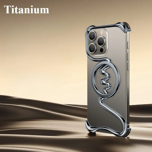 High Quality Minimalist Phone Case for iPhone with Mag Safe Metal Frameless Bumper, Military Shockproof Protector Cover