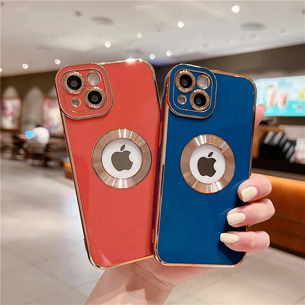 Luxury Apple iPhone Case, Premium Shockproof and Lens Camera Protection, Unique Design With Gold Frame