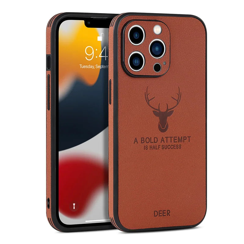 Luxury Deer Leather Case For iPhone, Premium Leather Case, Camera Protection, Shock Absorption Case With All Around Protection