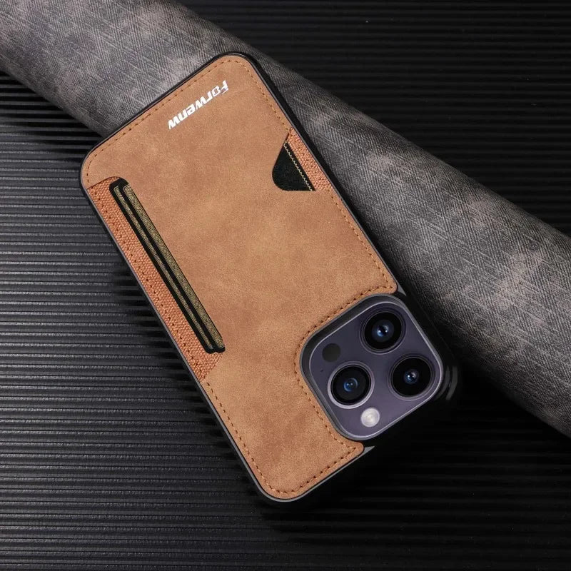 Luxury Leather Case for iPhone with Card Holder Slot, Soft Leather, All Around Protection Phone Case