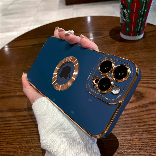 Luxury Apple iPhone Case, Premium Shockproof and Lens Camera Protection, Unique Design With Gold Frame