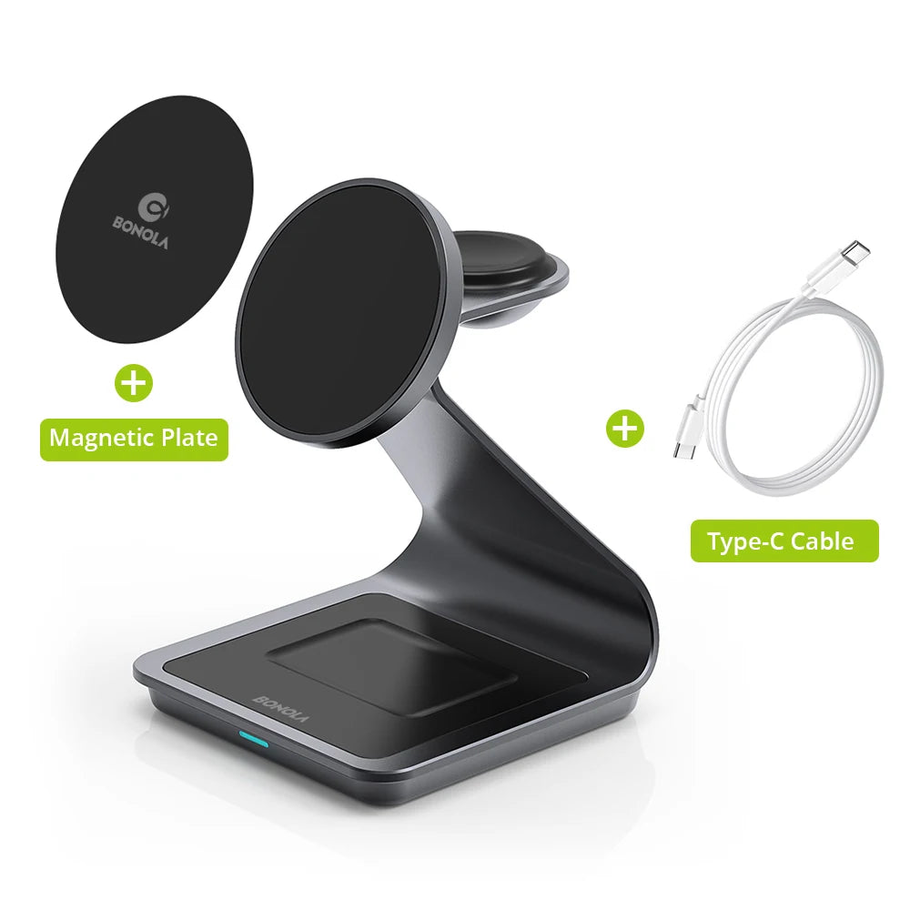 High Quality Charging Station, Magnetic 3 in 1 Wireless Charger for iPhone 15 Pro Max/14/13, Apple Watch and Air Pods, 30W.