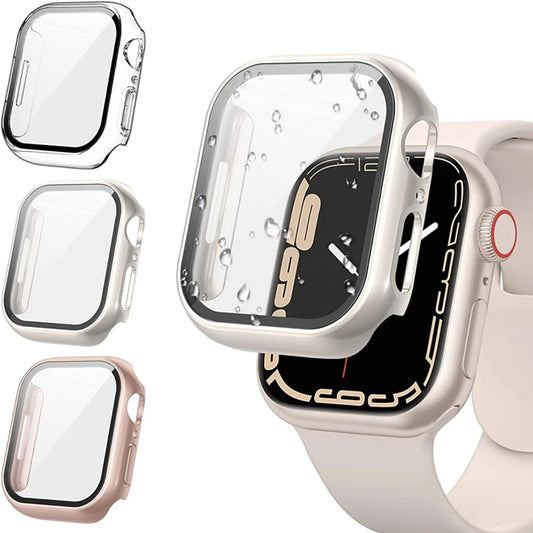 Premium Glass + Case For Apple Watch 8 7 6 SE 5 9 iWatch, Screen Protector for Apple watch, 44mm 45mm 41mm 40mm 42mm 38mm.