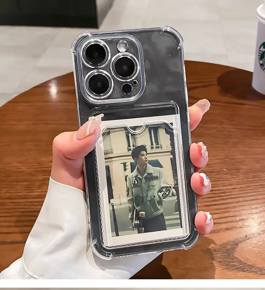 High Quality Transparent Case with Card Holder For iPhone, Shockproof Soft Cover, Anti-Scratch iPhone Case.