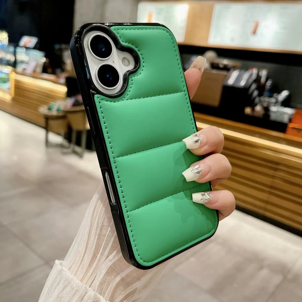 High Quality Puffer Phone Case for iPhone, Solid Color, Shockproof Protection, Soft Cover