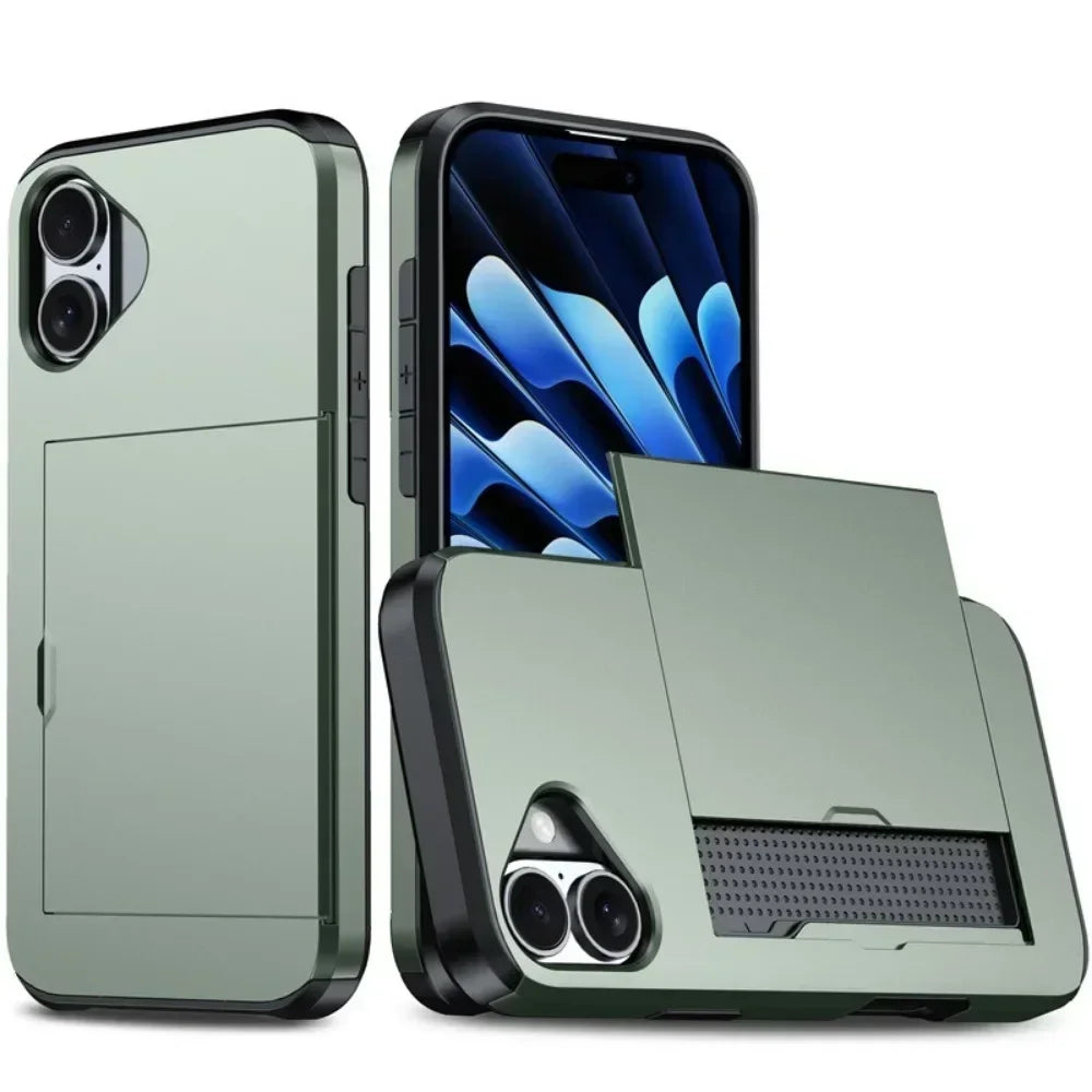 Premium iPhone Case Cover with Wallet Card Holder Slot, Shockproof Resistant Phone Case
