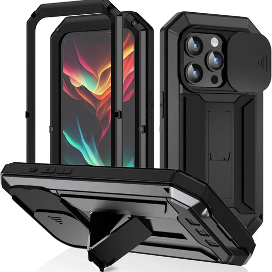 Heavy Duty Rugged Metal Case for iPhone, Case for iPhone 16 13 15 14  Pro Max, Screw Military Shockproof Cover with Screen Ca
