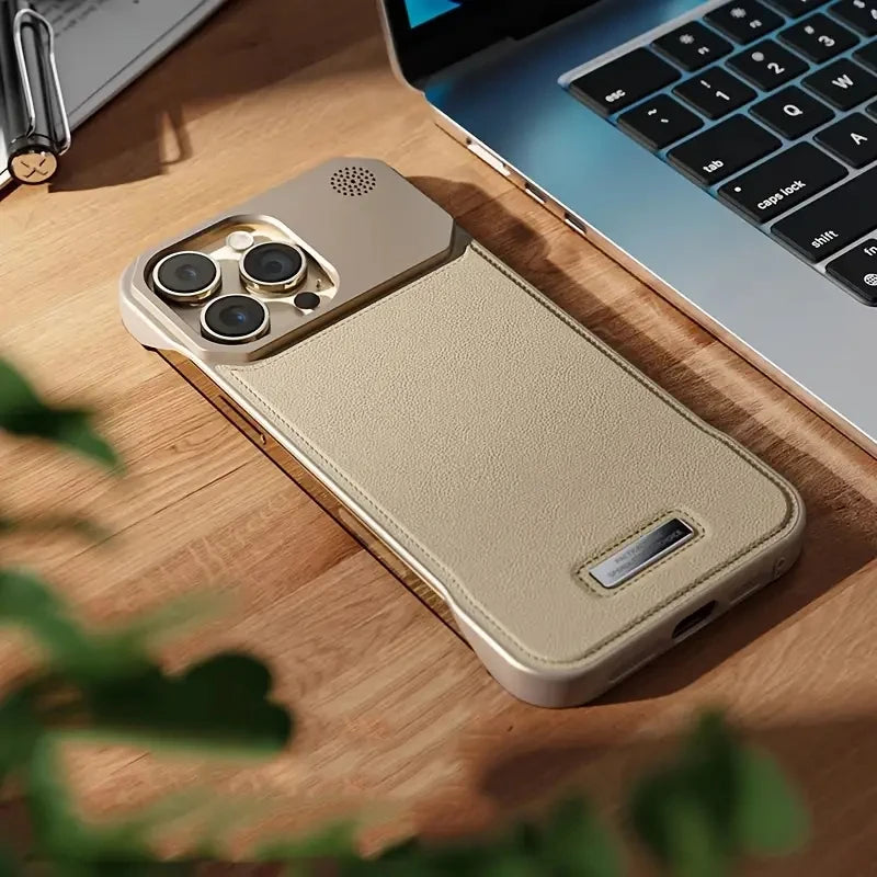 Luxury Leather Phone Case for iPhone, Magnetic Wireless Charging Case, Unique Design, Shockproof Resistant