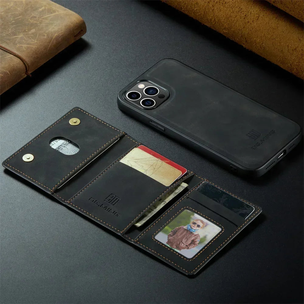 Premium Leather iPhone Case with Card Holder on the Back, Shockproof Resistant Phone Case