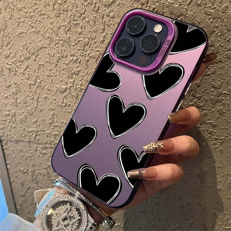 Luxury Love Heart  Electroplate Silver Case For iPhone, Shockproof Back Cover, All Around Protection Phone Case