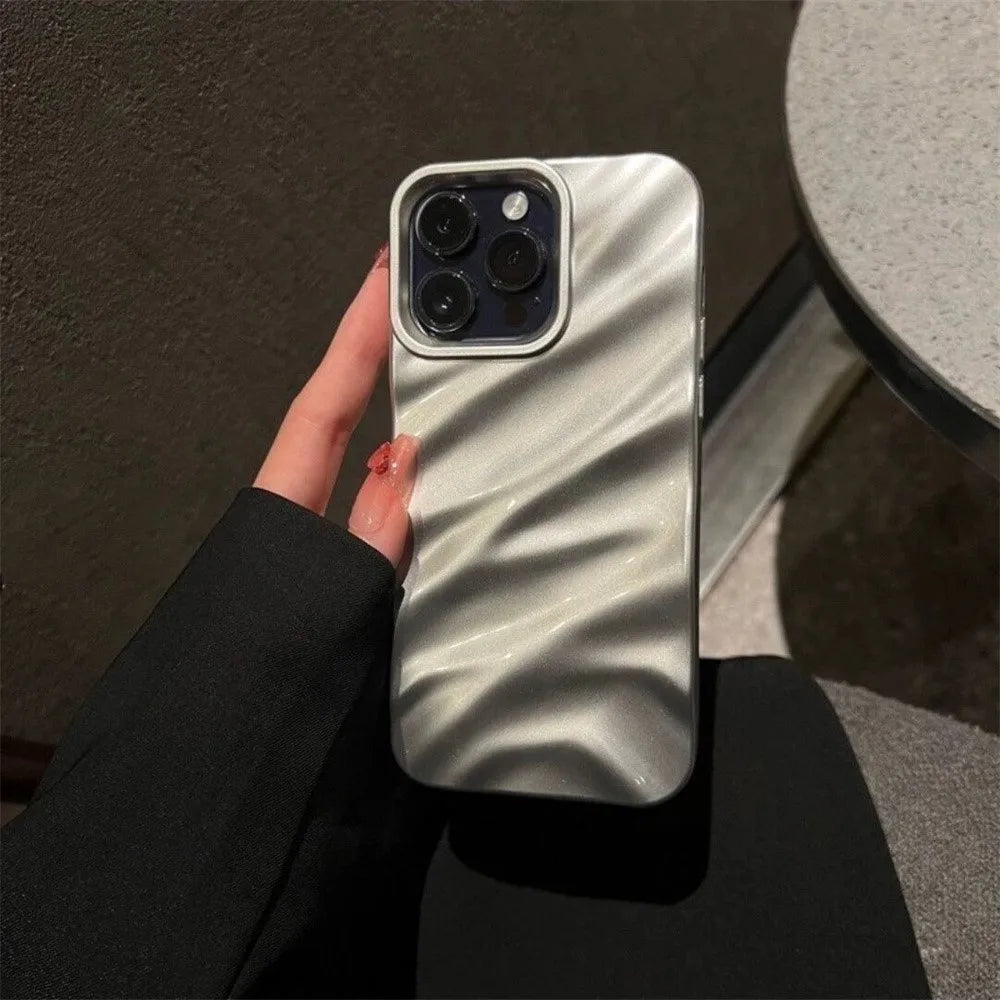 Luxury Silicone iPhone Case, 3D Wave Pattern Glossy Case, Shockproof Bumper Soft Case, High Quality Matte Material