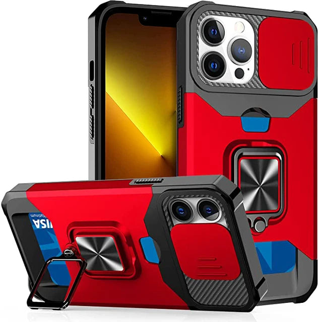Rugged Magnetic 360° iPhone Case with Card Slot and Camera Cover