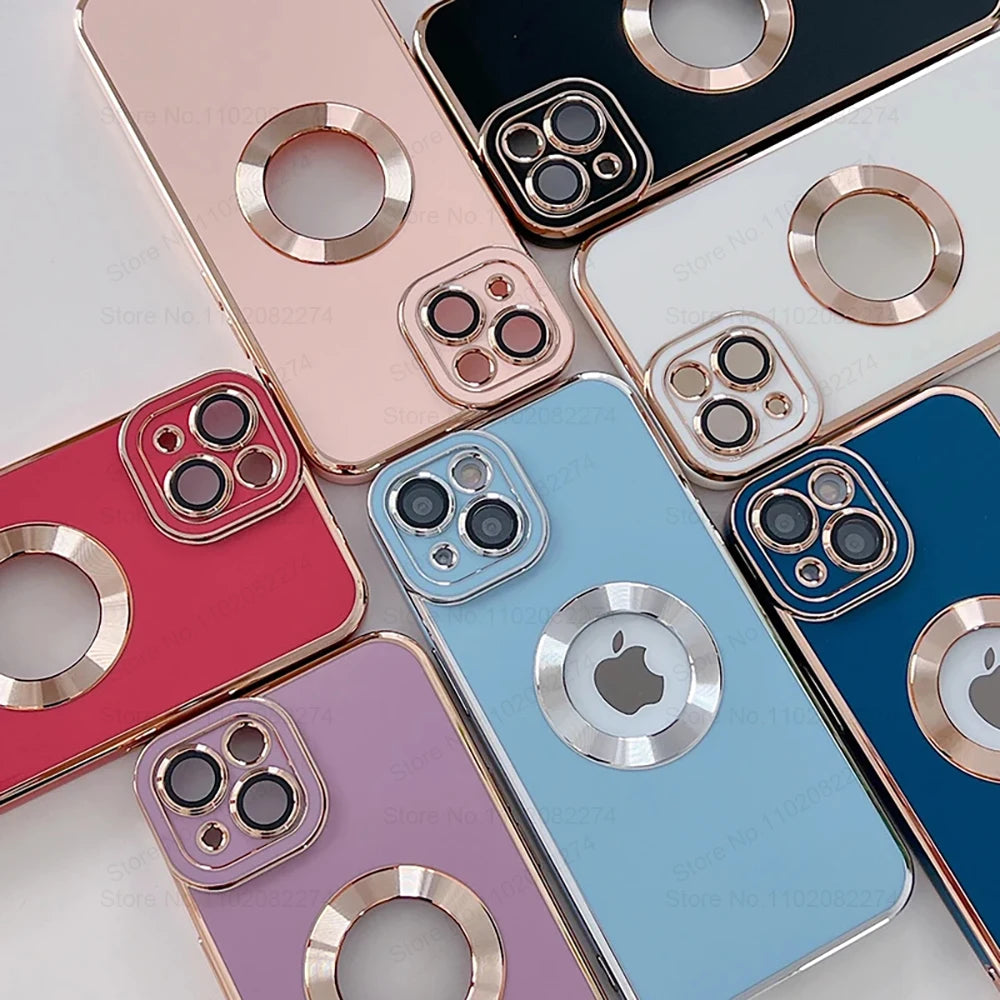 Luxury Apple iPhone Case, Premium Shockproof and Lens Camera Protection, Unique Design With Gold Frame