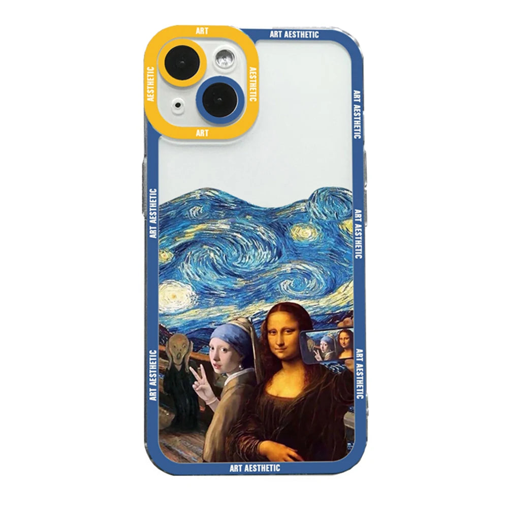 Luxury Artistic Aesthetic History Design, David and Mona Lisa Clear Case For iPhone, Shockproof Case, Magsafe With Camera Protection, Dustproof Resistant, Bumper Cover