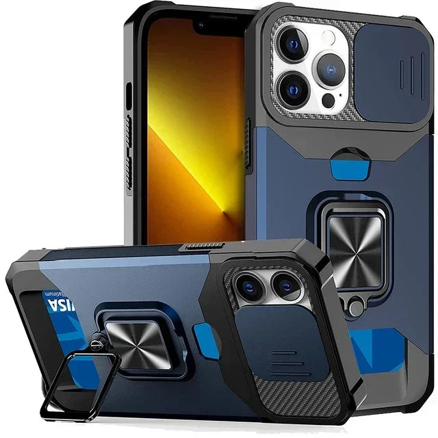 Rugged Magnetic 360° iPhone Case with Card Slot and Camera Cover