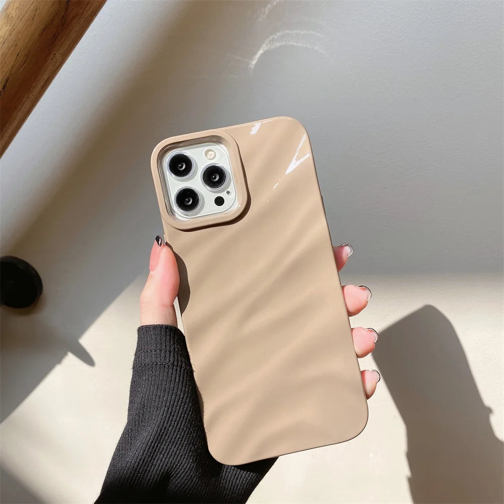 Luxury Silicone iPhone Case, 3D Wave Pattern Glossy Case, Shockproof Bumper Soft Case, High Quality Matte Material