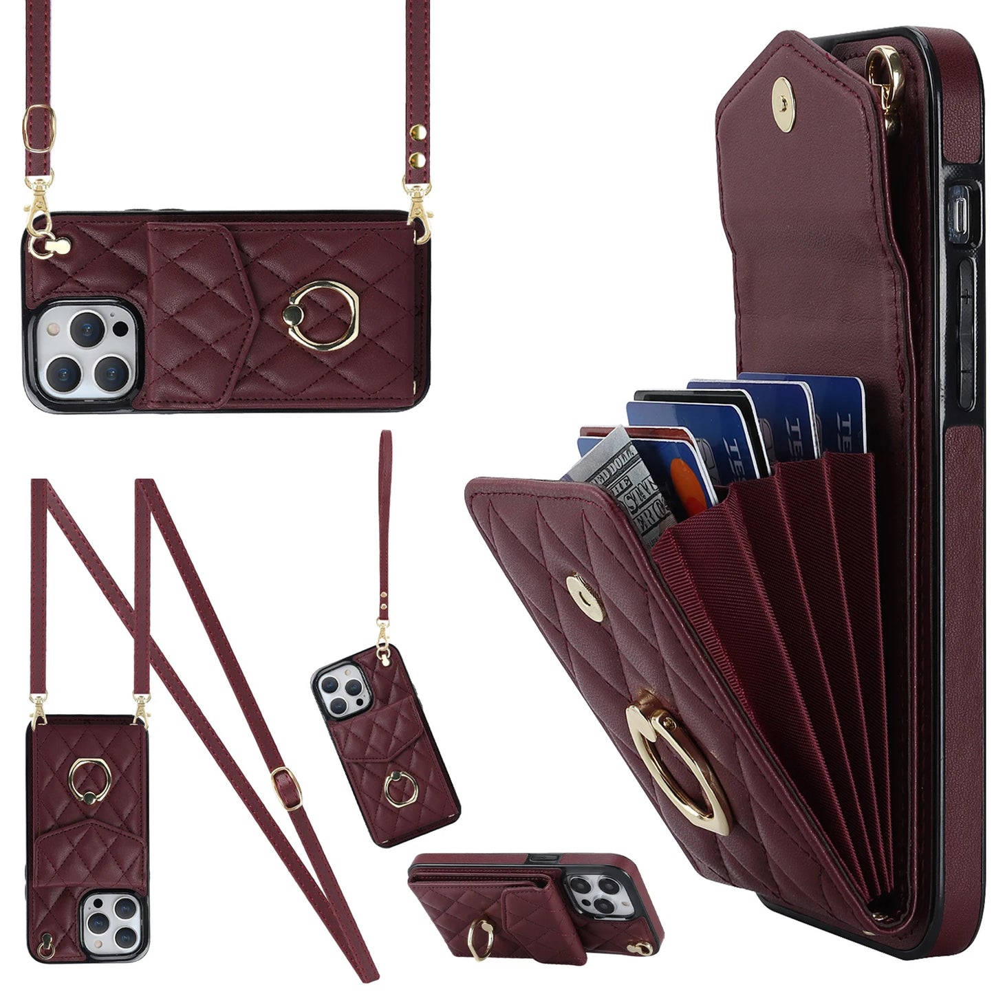 High Quality Crossbody Leather Case for iPhone with Wallet, Premium Leather, All Around Protection Phone Case.