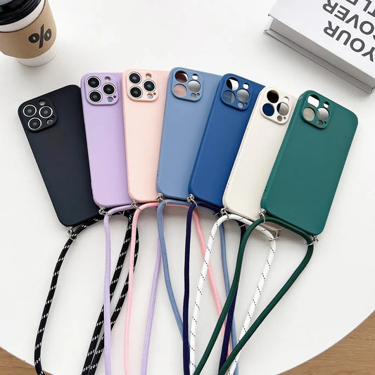Premium Crossbody Silicone Case For iPhone, All Around Protection iPhone Case with Camera Lens Protection