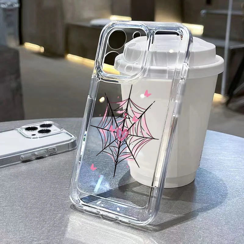 High Quality Silicone Phone Case, Clear Spider Pattern Design, Camera Lens Protection Phone Case, Shock-proof Resistant