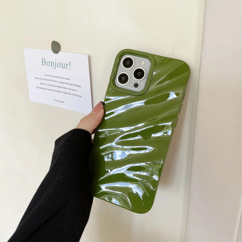 Luxury 3D Wave Glossy Case For iPhone, Bright Bumper Cover, Shockproof Resistant