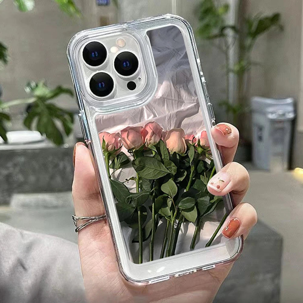 High Quality Rose Flower Transparent Silicone Case For iPhone, Magsafe Case With Lens Camera Protection, Anti-Scratch and Anti-Fingerprint Case, Floral Design