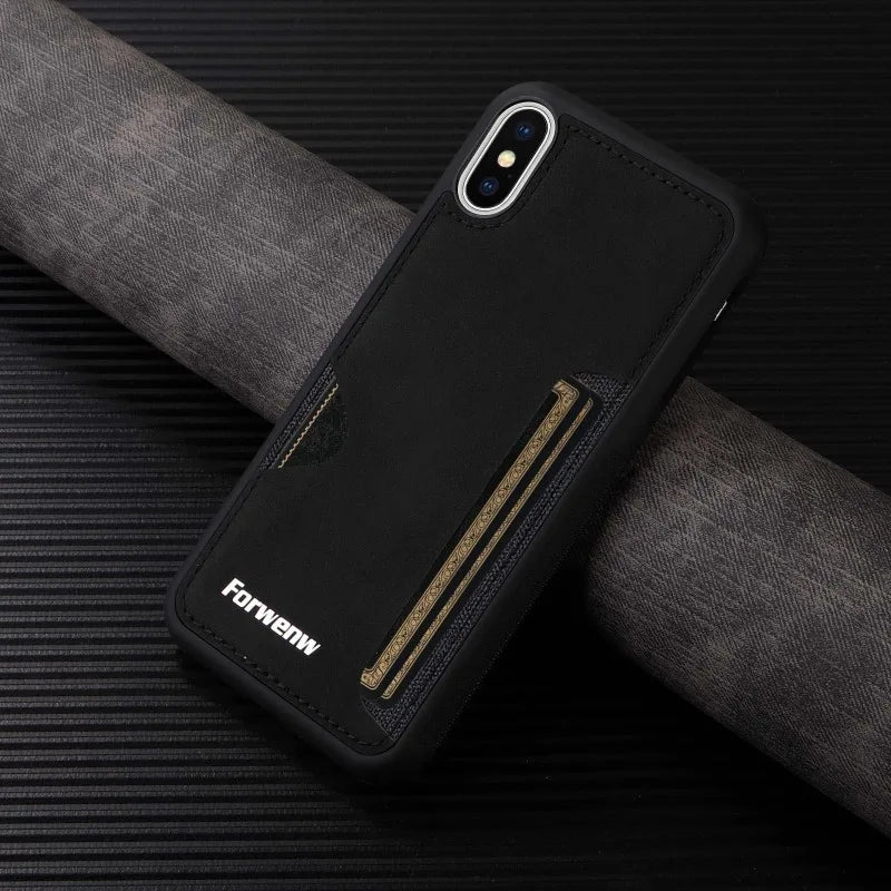 Luxury Leather Case for iPhone with Card Holder Slot, Soft Leather, All Around Protection Phone Case