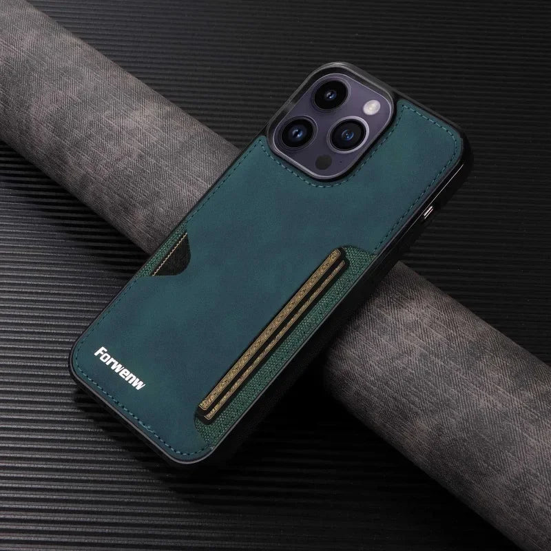 Luxury Leather Case for iPhone with Card Holder Slot, Soft Leather, All Around Protection Phone Case