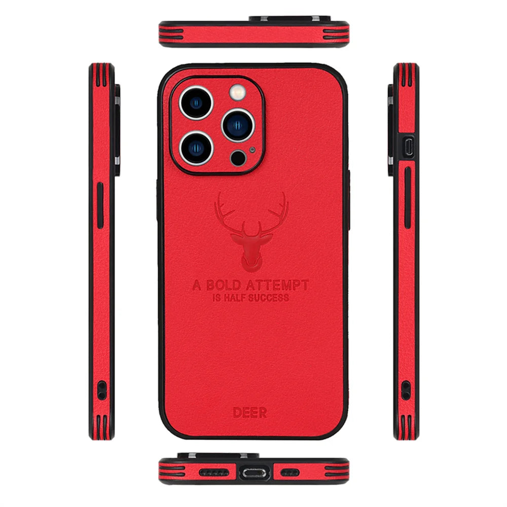 Luxury Deer Leather iPhone Case,  Shockproof Resistant, Soft Leather, All Around Protection and Camera Lens Protection