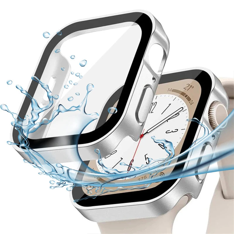High Quality Glass and Case for Apple Watch 45mm 41mm 44mm 40mm, All Around Screen Protector, Waterproof Material, Series 4 5 SE 6 7 8.