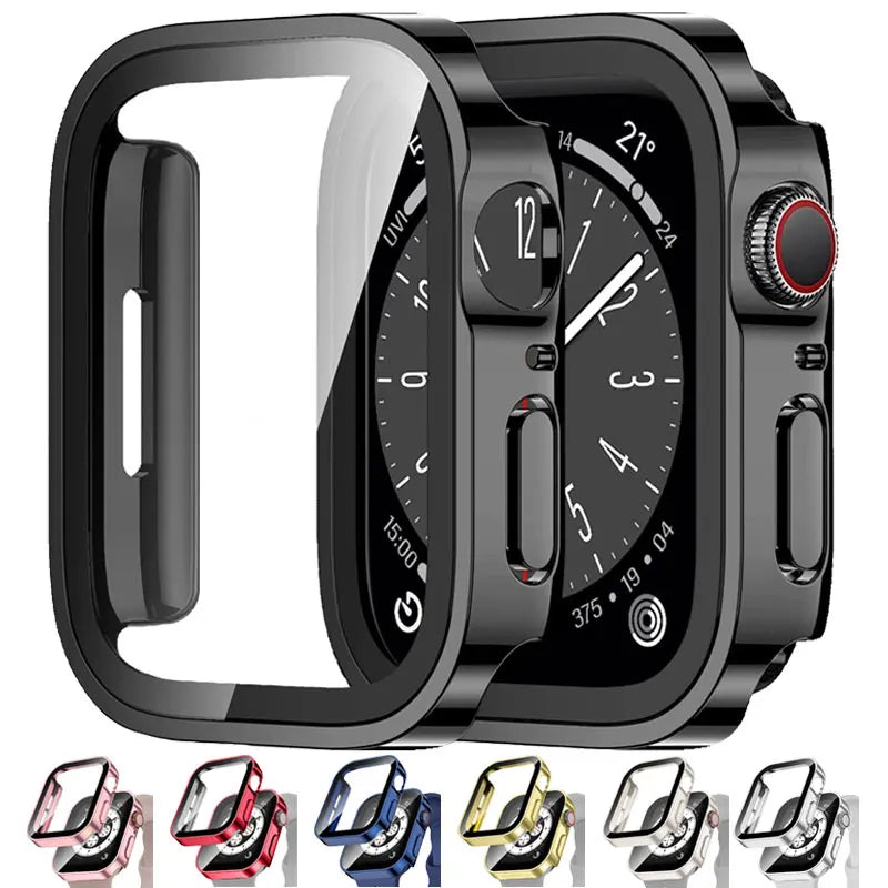 High Quality Glass and Case for Apple Watch 45mm 41mm 44mm 40mm, All Around Screen Protector, Waterproof Material, Series 4 5 SE 6 7 8.