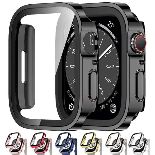 High Quality Glass and Case for Apple Watch 45mm 41mm 44mm 40mm, All Around Screen Protector, Waterproof Material, Series 4 5 SE 6 7 8.
