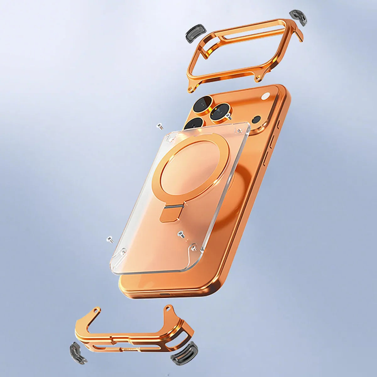 Premium Aluminum Magnetic Ring Stand Shockproof Case for iPhone 17 Pro, 16 Pro Max & 15 Pro Air