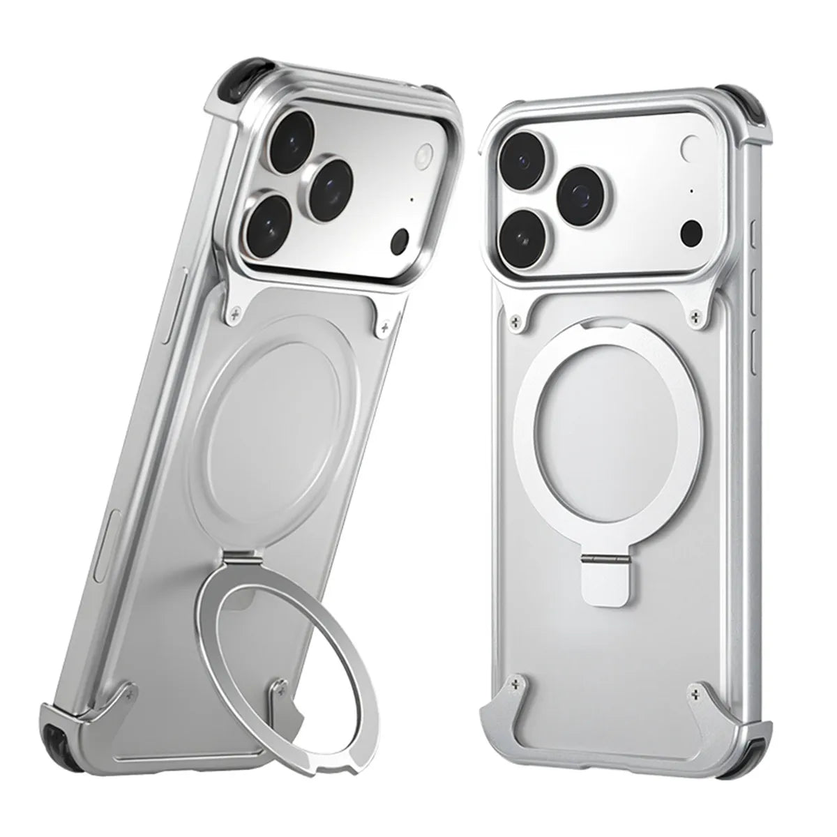 Premium Aluminum Magnetic Ring Stand Shockproof Case for iPhone 17 Pro, 16 Pro Max & 15 Pro Air