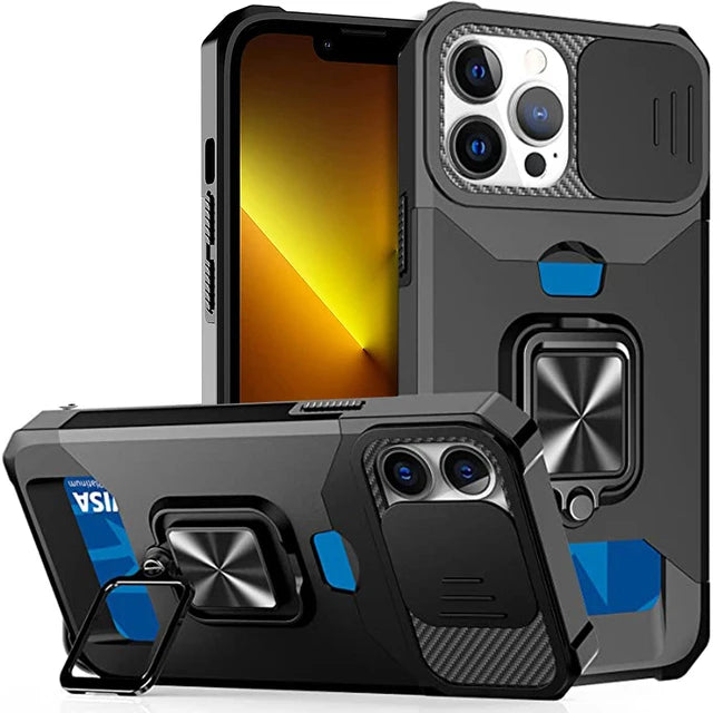 Rugged Magnetic 360° iPhone Case with Card Slot and Camera Cover