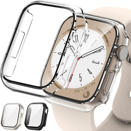 Premium Tempered Glass and Case For Apple Watch, 41mm 45mm 42mm 38mm 44mm 40mm, All Around Screen Protector Case for iWatch