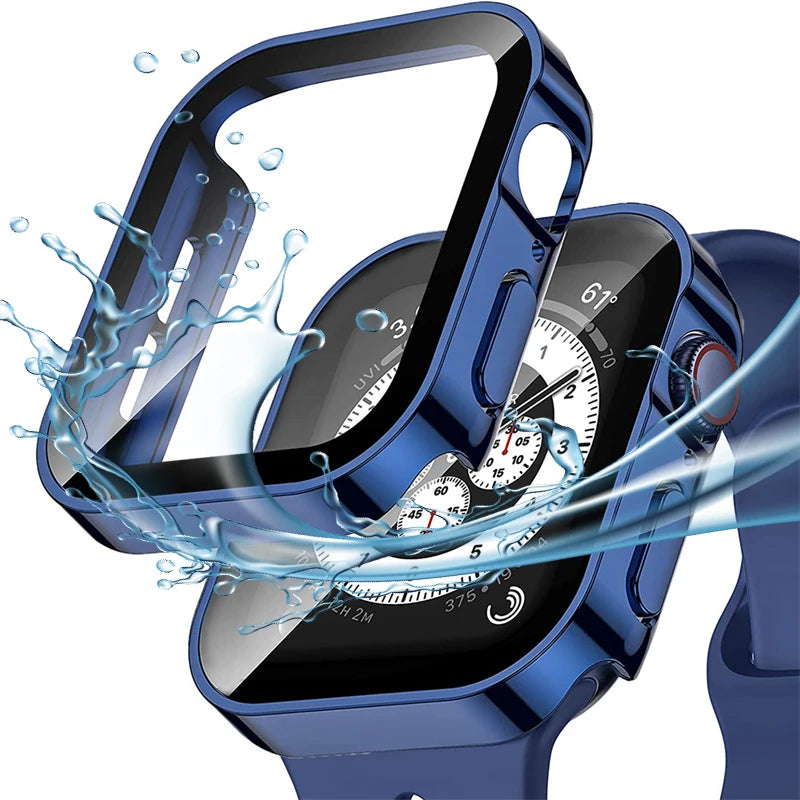 High Quality Glass and Case for Apple Watch 45mm 41mm 44mm 40mm, All Around Screen Protector, Waterproof Material, Series 4 5 SE 6 7 8.